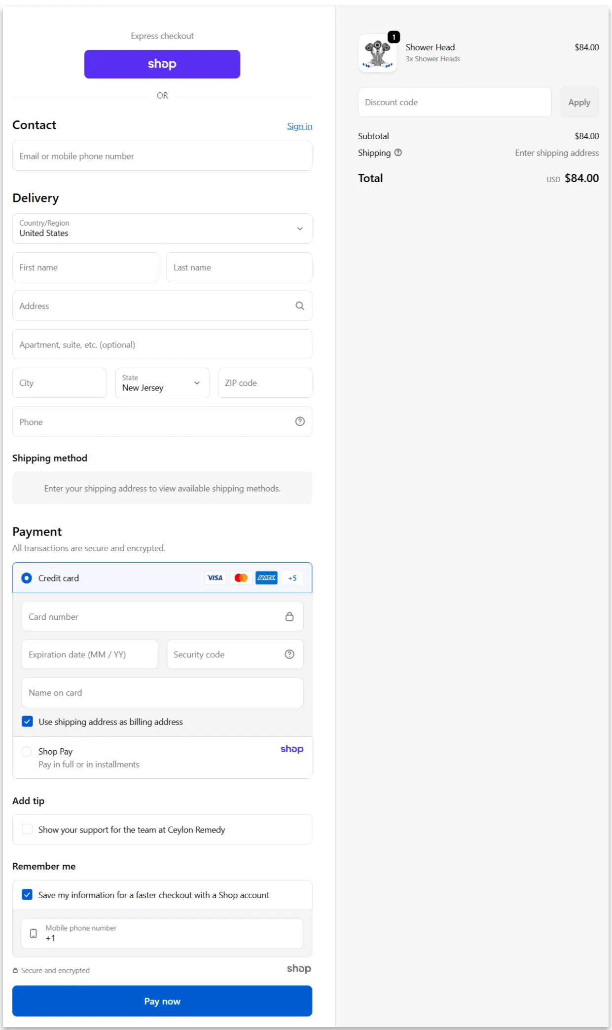 Ion Drops Shower Head Secure Checkout Page